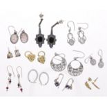 Selection of modern earrings, mostly silver (eleven pairs)