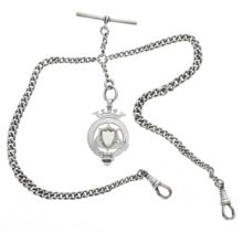 Silver graduated double watch Albert chain, with silver T-bar, two silver clasps and silver