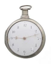 Early 19th century English silver pair cased verge pocket watch, Birmingham 1809, the fusee movement