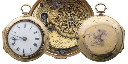 English 18th century gilt-metal verge pair cased pocket watch, the fusee movement signed N.