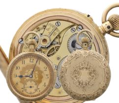 IWC Staufer & Co. 'Peerless' 18ct engraved lever fob watch, gilt frosted movement with stamped