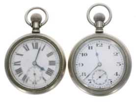 Swiss nickel cased lever pocket watch, screw bezel, 58mm; together with a nickel cased lever