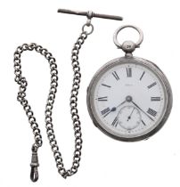 Victorian silver fusee lever pocket watch, London 1884, unsigned movement, no. 62156, with