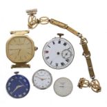 Favre-Leuba gold plated and stainless steel lady's wristwatch for repair, 25mm (lacking strap);
