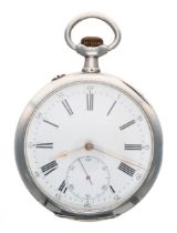 French silver lever pocket watch, gilt bar movement, hinged cuvette signed H. Guilmet, Nantes, Roman