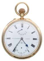 Fine 18ct pocket watch with 'up/down' power reserve indicator, London 1911, the free sprung gilt