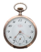 Perfecta silver (0.800) lever pocket watch, signed gilt frosted movement with compensated balance