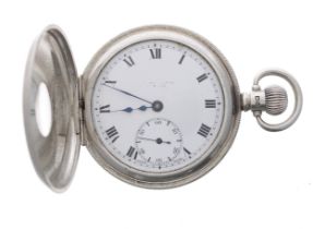 Swiss silver lever half hunter pocket watch, Birmingham 1925, 15 jewel 2 adjust. movement, hinged