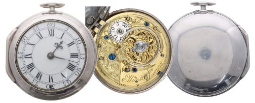 George II silver cylinder pair cased pocket watch, London 1759, the fusee movement signed