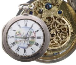 English 18th century silver pair cased verge pocket watch, London 1771, the fusee movement signed D.