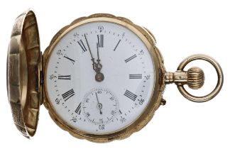 14k and enamel hunter fob watch, cylinder movement, 10 jewels, inscribed cuvette, no. 41862, the