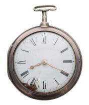 George III silver fusee cylinder pair cased pocket watch, London 1796, the gilt movement with