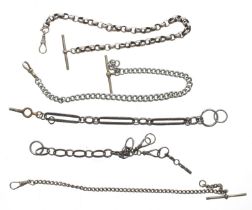 Steel loop watch chain with two clasps and crank winding key; together with a steel Figaro link