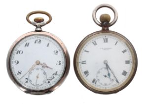 Continental silver (0.800) lever pocket watch, unsigned gilt movement, hinged metal cuvette,