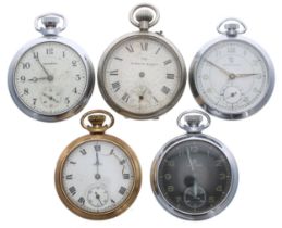 Two Services chrome cased pocket watches; together with an Ingersoll chrome cased pocket watch;