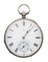 Baume, Geveve white metal cylinder pocket watch, signed bar movement, no. 34172, hinged cuvette,