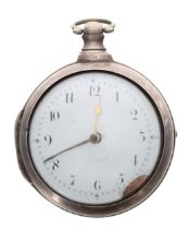 19th Century silver verge pair cased pocket watch, Birmingham 1814 / London 1843, unsigned movement,