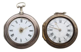 George II silver gilt verge repousse pair cased pocket watch, London 1758, the fusee movement signed