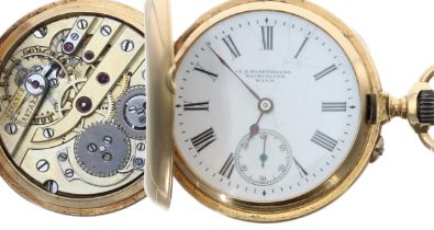 Austrian 18ct lever hunter fob watch, gilt frosted bar movement with compensated balance and