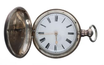 George III silver fusee rack lever hunter pocket watch, Chester 1815, the movement signed Rob't