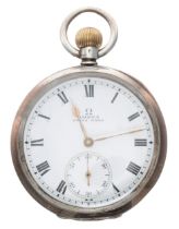 Omega silver (0.925) lever pocket watch, signed movement, no. 4417193, signed hinged cuvette, signed