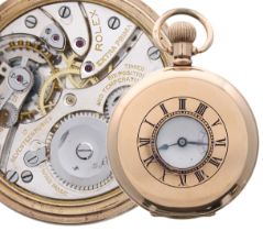 Rolex 'Extra Prima' gold plated half hunter pocket watch, signed Extra Prima 17 jewel timed six