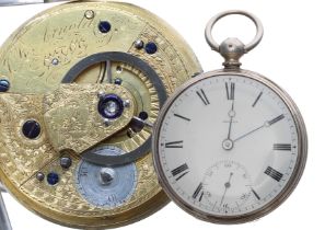 John Roger Arnold silver cylinder pocket watch, London 1856, the engraved fusee movement signed J.R.
