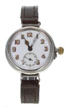 Longines Baume & Co. WWI silver Borgel cased swing-lug trench watch, import hallmarks London 1914,