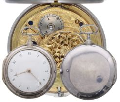 George III silver verge pair cased pocket watch, London 1796, the fusee movement signed Isacc