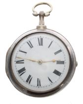 George III silver verge pair cased pocket watch, London 1811, unsigned fusee movement, no. 42773,