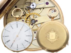 Attractive Swiss 18ct cylinder pocket watch,  gilt frosted bar movement with gilt three arm