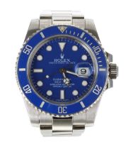 Rolex Oyster Perpetual Date Submariner 'Smurf' 18ct white gold gentleman's wristwatch, reference no.