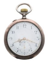 JWC (IWC) silver (0.800) lever pocket watch, the gilt frosted three quarter plate movement stamped