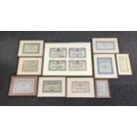 Four Waltham Watch Company stock certificates, framed; together with a collection of framed