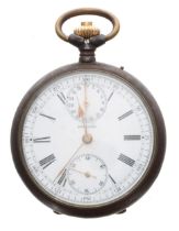 Swiss gunmetal centre seconds chronograph lever pocket watch, frosted movement, no. 23478 with