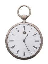 Unusual 19th century Swiss white metal cylinder pocket watch, unsigned gilt movement with an unusual