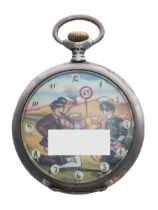 Novelty silver (0.800) erotic automaton pocket watch, lever movement no. 1234722, inscribed hinged
