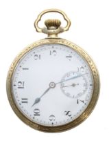 Swiss 14ct gold filled lever pocket watch, ref. 918 21 jewel 6 adjustments movement with compensated