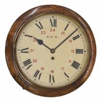 Good British Rail (Western) oak cased single fusee 12" wall dial clock, the cream dial inscribed