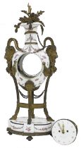 Good porcelain and ormolu mounted two train large mantel clock striking on a bell, the 5" white