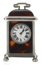 Good French small silver and tortoiseshell cased carriage clock , the movement with platform