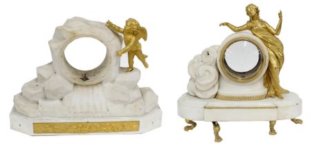 Good white marble and ormolu figural clock case, with aperture for a 4" diameter dial, the