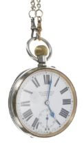 Swiss Argentan Goliath silver plated pocket watch, the 2.25" white dial inscribed City Jewellery Co,