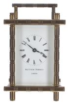 Matthew Norman of London carriage clock timepiece, within a bamboo pillared case, 5.75" high