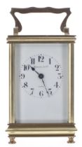 French carriage clock timepiece with 11 jewel movement, the dial signed Tiffany & Co, France, within