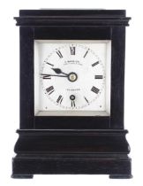 Good small rare English ebonised library clock with lever escapement, the 4" square silvered dial