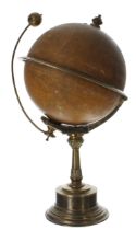 Interesting and rare brass globe clock inscribed The Empire Clock Patent 19450, the rotating globe
