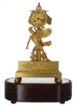 Fine French Empire ormolu figural two train musical mantel clock, the movement with outside