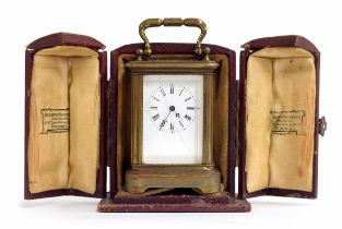 French miniature carriage clock timepiece, stamped H.A. Brevet S.G.D. beneath the base, within a