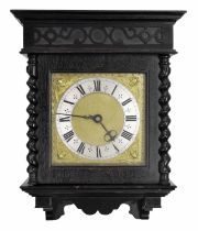 Good English thirty hour hook and spike verge wall clock, the 7.75" square brass dial signed